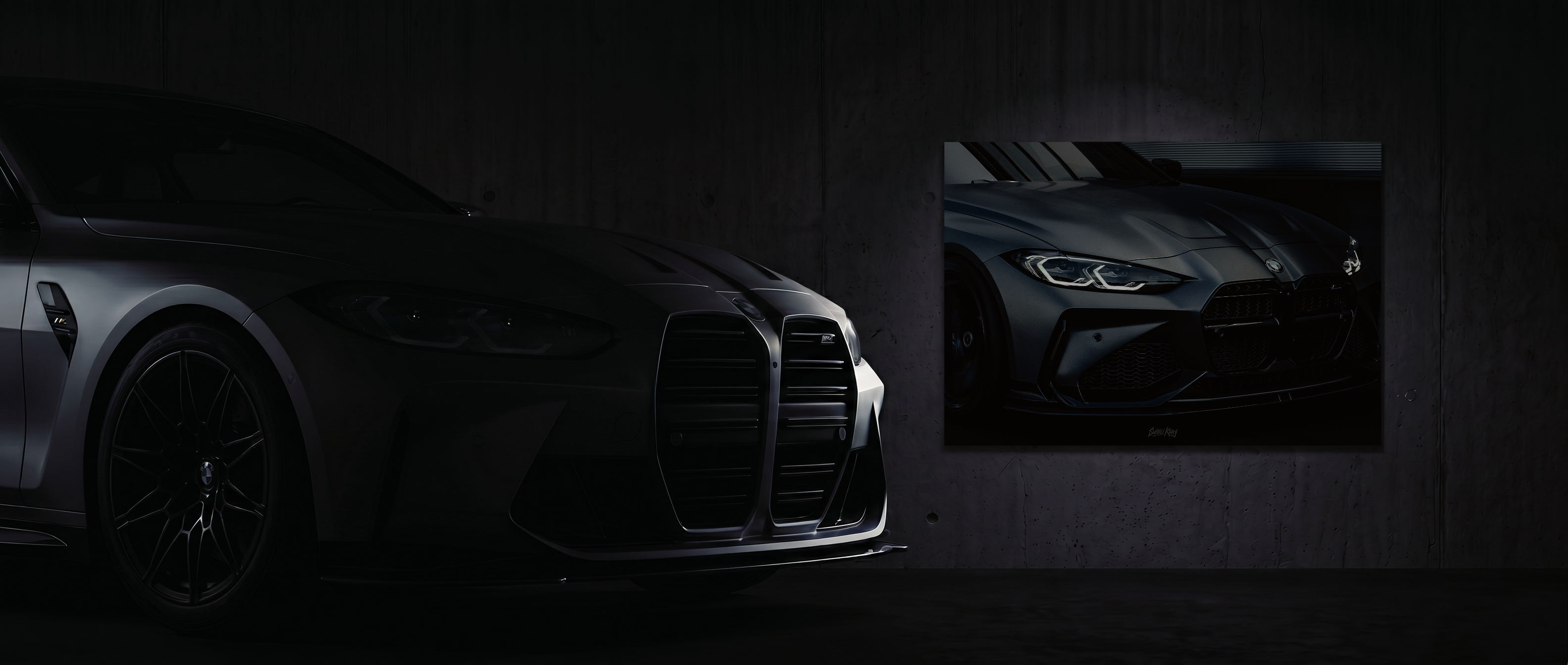 BMW poster — lights off (desktop)